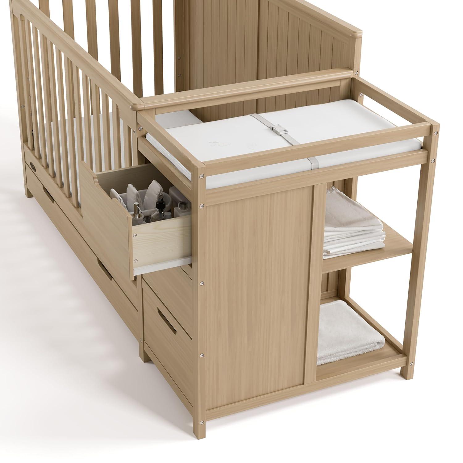 imageGraco Hadley 5in1 Convertible Crib with Drawer White GREENGUARD Gold Certified Crib with Drawer Combo FullSize Nursery Storage Drawer Converts to Toddler Bed DaybedDriftwood