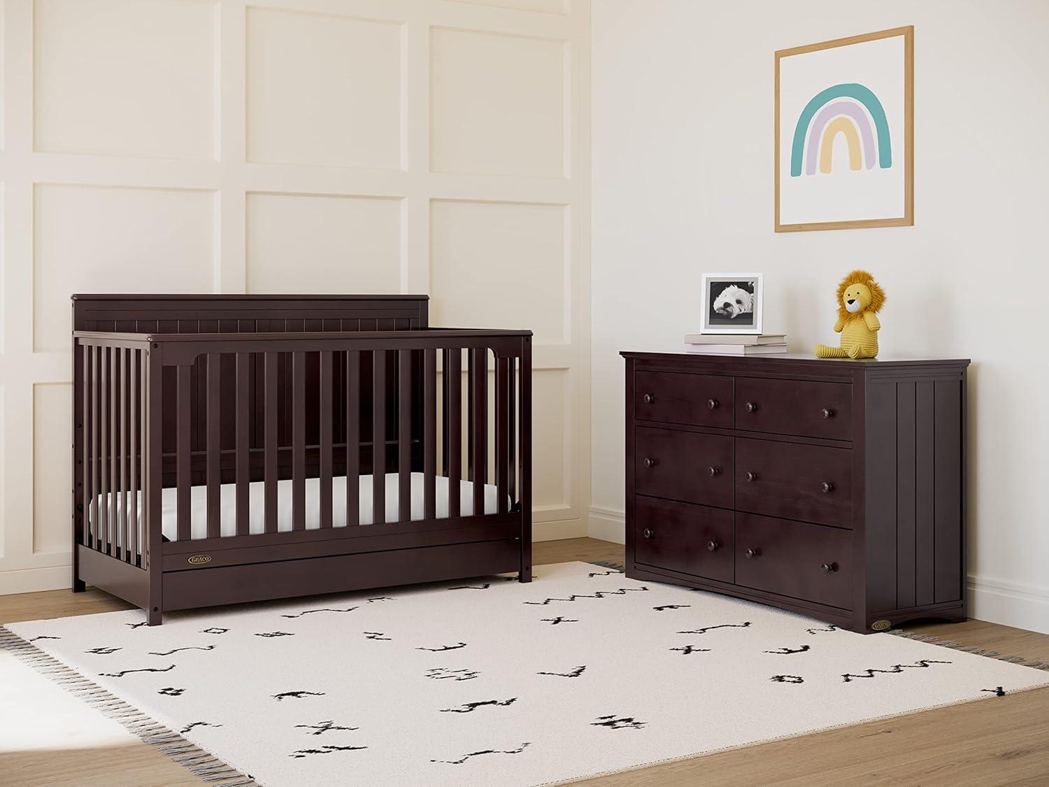 imageGraco Hadley 5in1 Convertible Crib with Drawer White GREENGUARD Gold Certified Crib with Drawer Combo FullSize Nursery Storage Drawer Converts to Toddler Bed DaybedEspresso