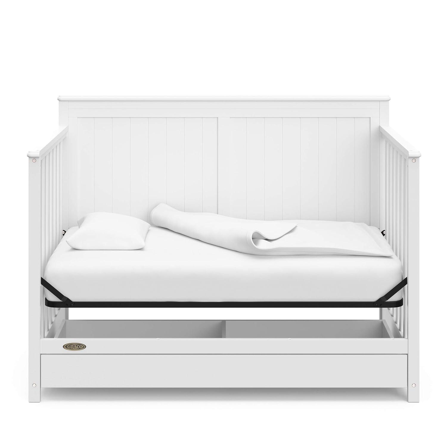 imageGraco Hadley 5in1 Convertible Crib with Drawer White GREENGUARD Gold Certified Crib with Drawer Combo FullSize Nursery Storage Drawer Converts to Toddler Bed DaybedWhite