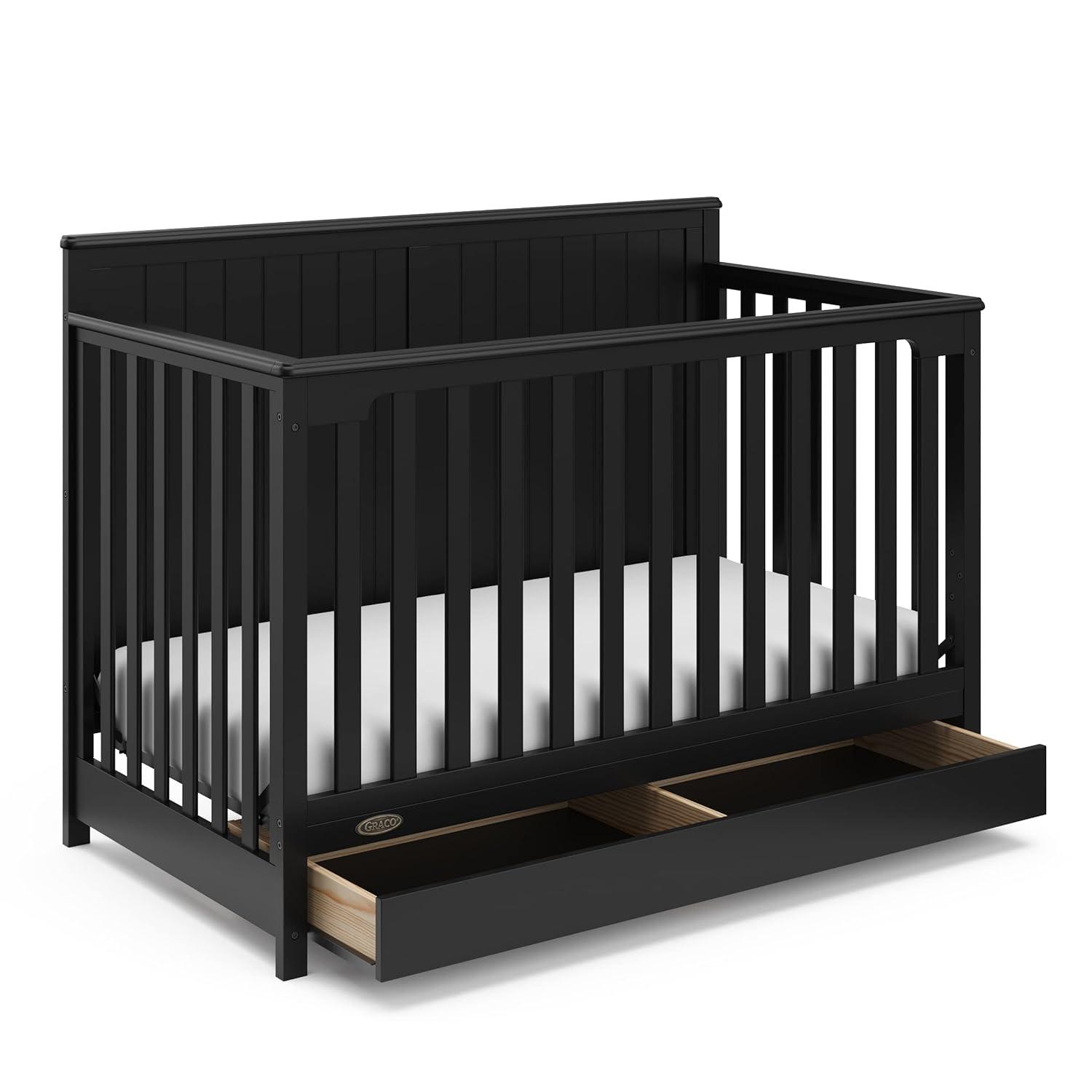 imageGraco Hadley 5in1 Convertible Crib with Drawer White GREENGUARD Gold Certified Crib with Drawer Combo FullSize Nursery Storage Drawer Converts to Toddler Bed DaybedBlack