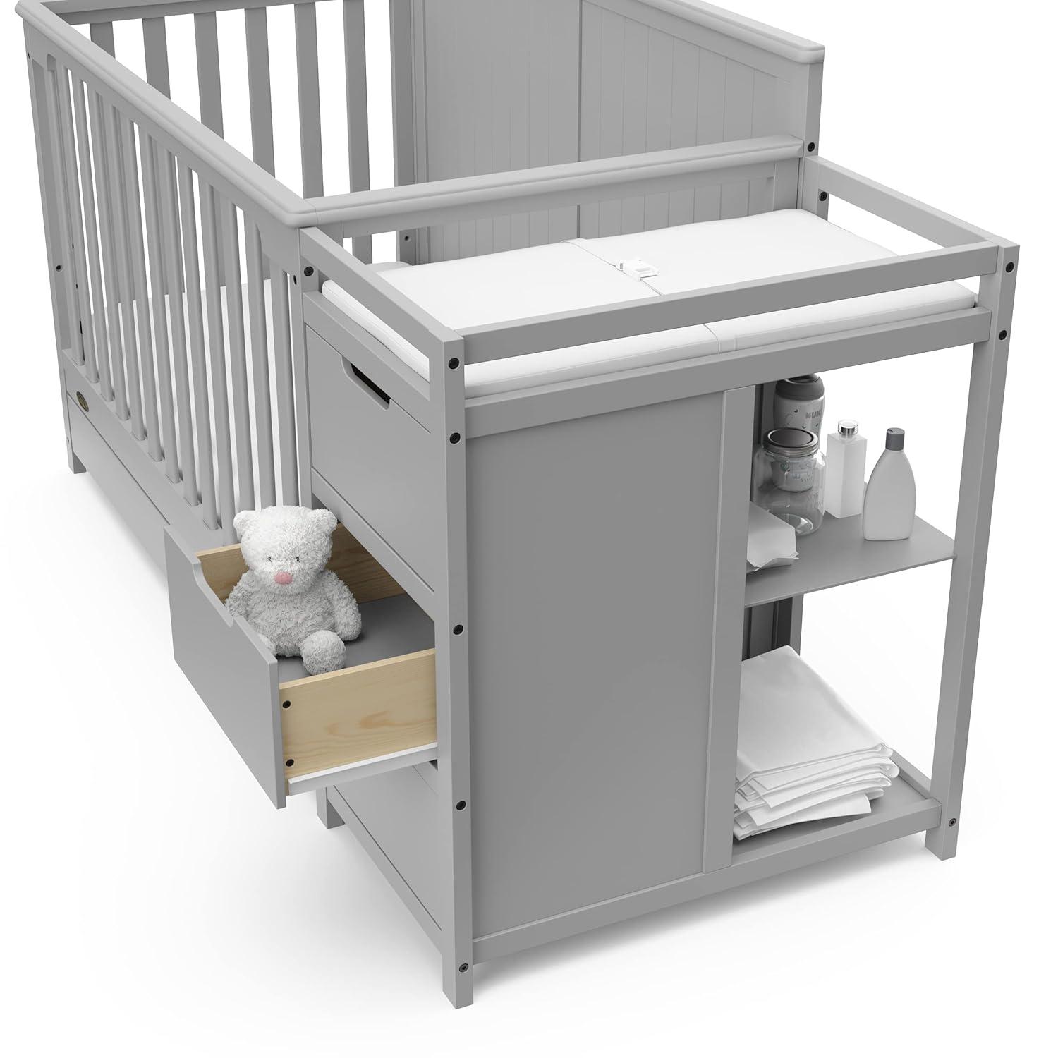 imageGraco Hadley 5in1 Convertible Crib with Drawer White GREENGUARD Gold Certified Crib with Drawer Combo FullSize Nursery Storage Drawer Converts to Toddler Bed DaybedPebble Gray