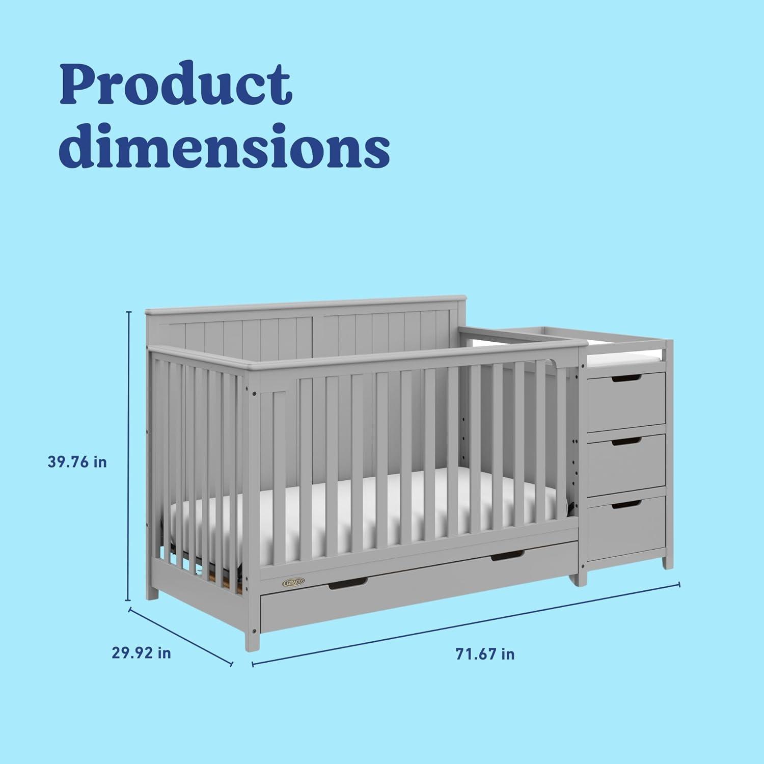 imageGraco Hadley 5in1 Convertible Crib with Drawer White GREENGUARD Gold Certified Crib with Drawer Combo FullSize Nursery Storage Drawer Converts to Toddler Bed DaybedPebble Gray