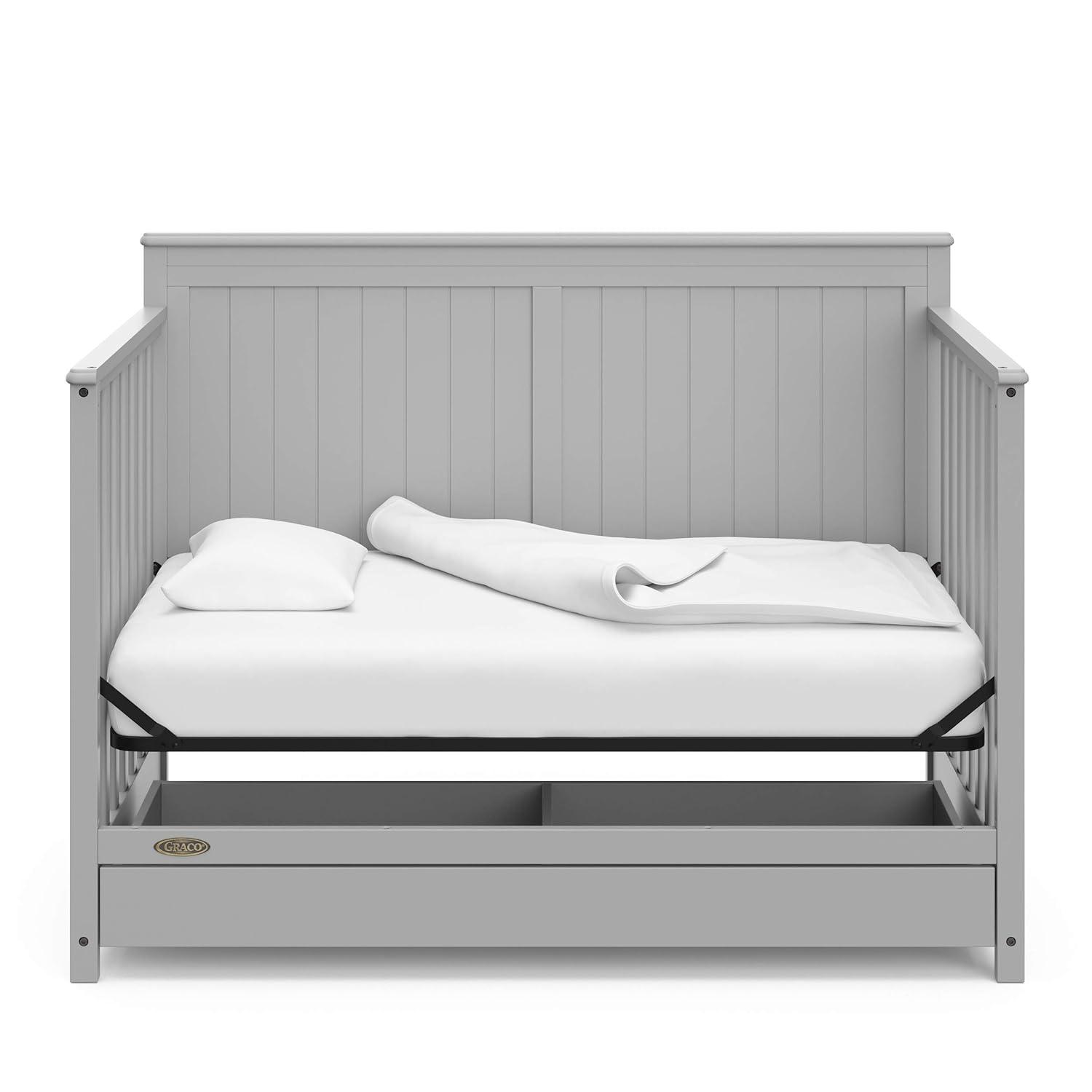 imageGraco Hadley 5in1 Convertible Crib with Drawer White GREENGUARD Gold Certified Crib with Drawer Combo FullSize Nursery Storage Drawer Converts to Toddler Bed DaybedPebble Gray