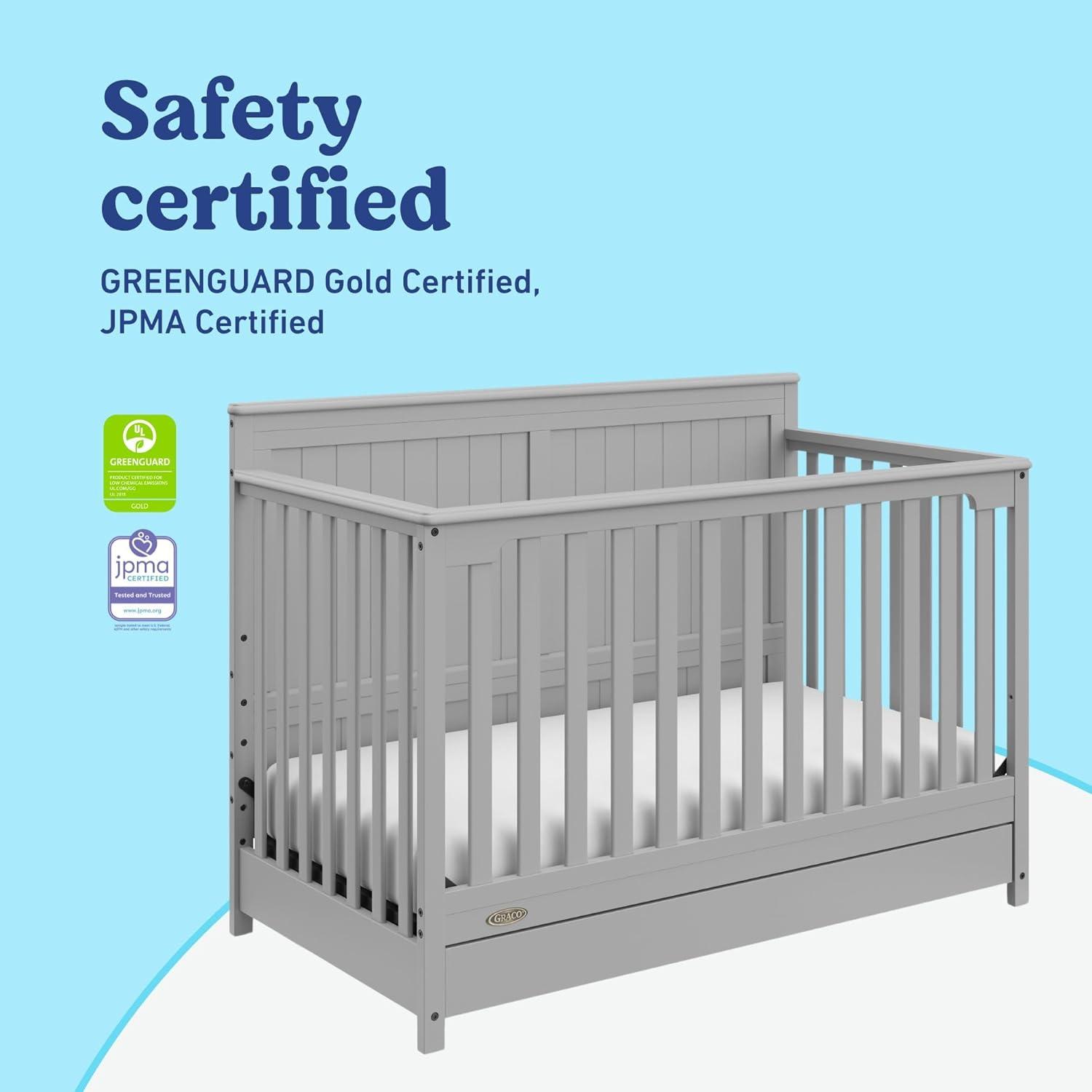 imageGraco Hadley 5in1 Convertible Crib with Drawer White GREENGUARD Gold Certified Crib with Drawer Combo FullSize Nursery Storage Drawer Converts to Toddler Bed DaybedPebble Gray