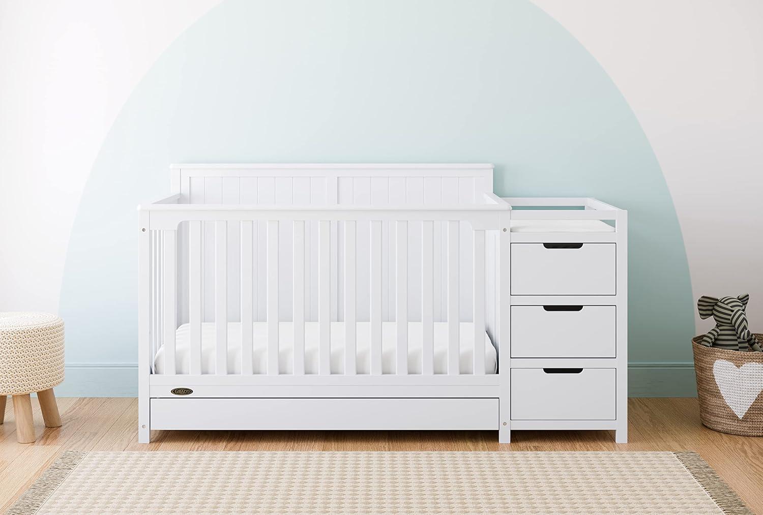 imageGraco Hadley 5in1 Convertible Crib with Drawer White GREENGUARD Gold Certified Crib with Drawer Combo FullSize Nursery Storage Drawer Converts to Toddler Bed DaybedWhite