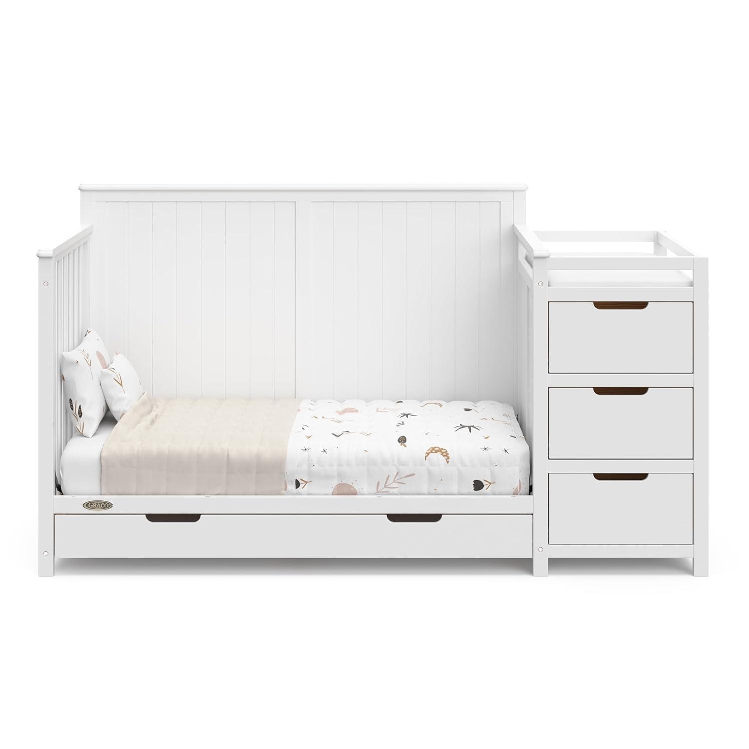 imageGraco Hadley 5in1 Convertible Crib with Drawer White GREENGUARD Gold Certified Crib with Drawer Combo FullSize Nursery Storage Drawer Converts to Toddler Bed DaybedWhite