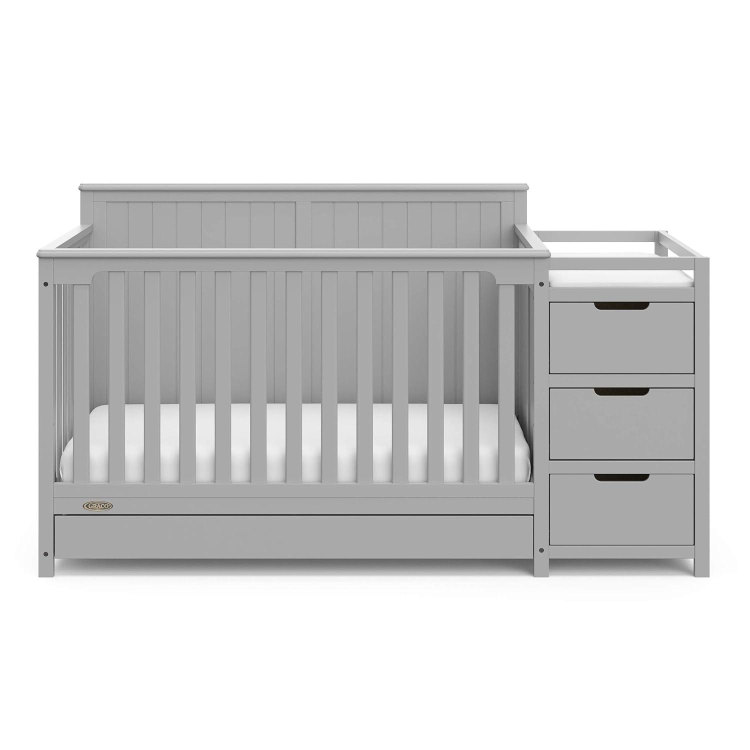 imageGraco Hadley 5in1 Convertible Crib with Drawer White GREENGUARD Gold Certified Crib with Drawer Combo FullSize Nursery Storage Drawer Converts to Toddler Bed DaybedPebble Gray