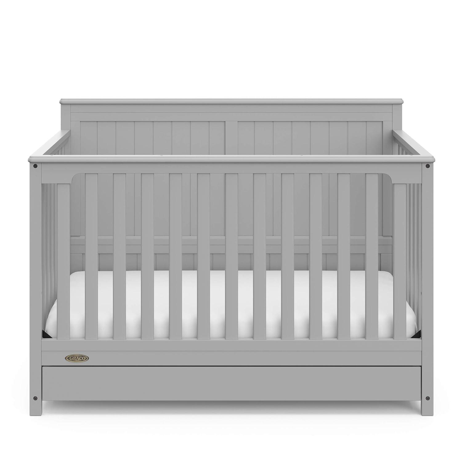 imageGraco Hadley 5in1 Convertible Crib with Drawer White GREENGUARD Gold Certified Crib with Drawer Combo FullSize Nursery Storage Drawer Converts to Toddler Bed DaybedPebble Gray