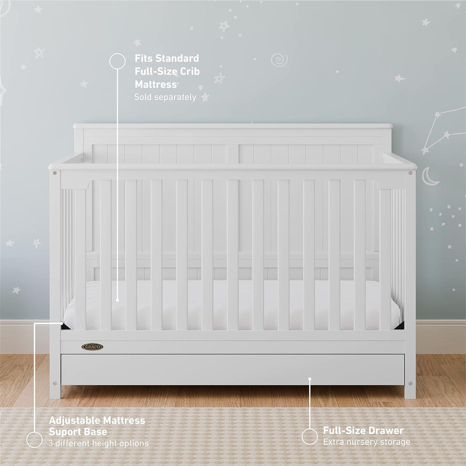 imageGraco Hadley 5in1 Convertible Crib with Drawer White GREENGUARD Gold Certified Crib with Drawer Combo FullSize Nursery Storage Drawer Converts to Toddler Bed DaybedWhite