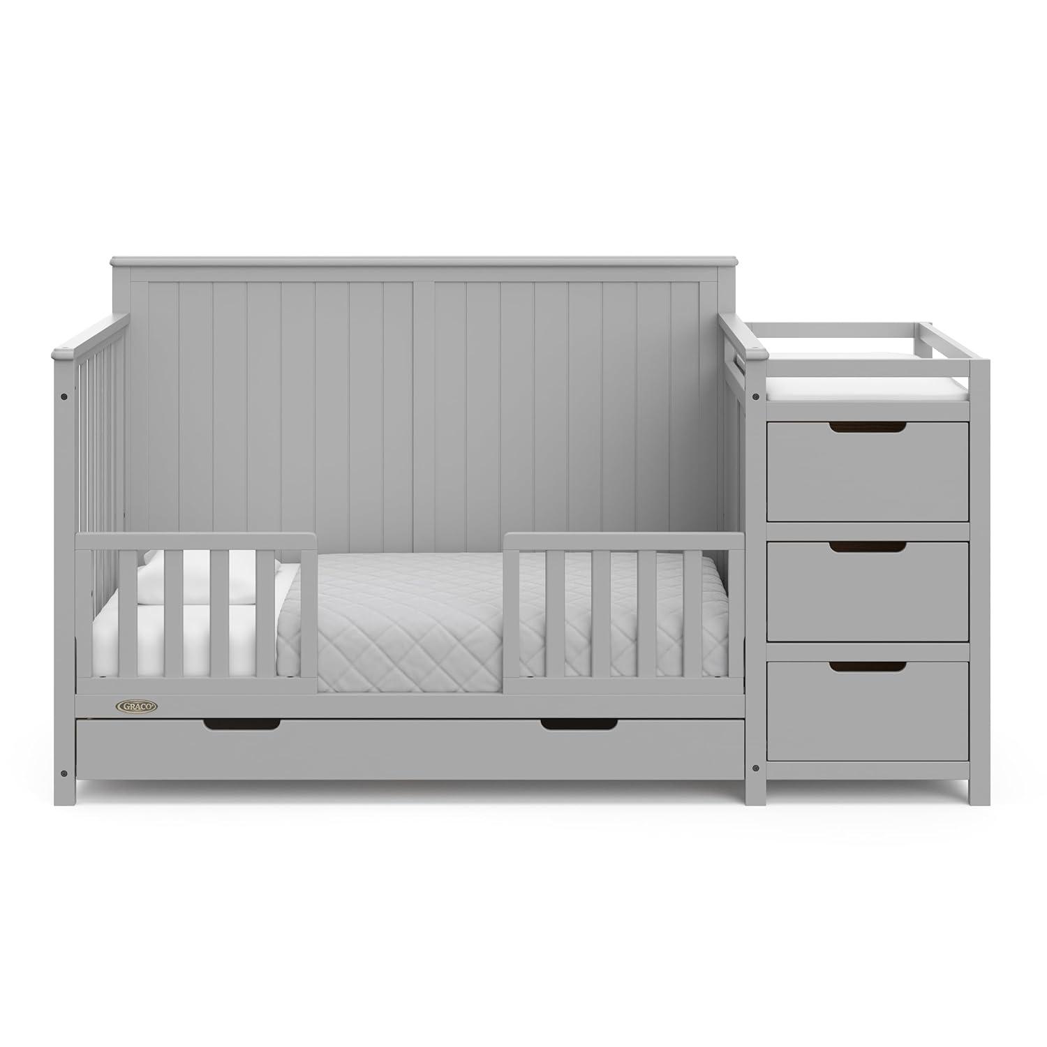 imageGraco Hadley 5in1 Convertible Crib with Drawer White GREENGUARD Gold Certified Crib with Drawer Combo FullSize Nursery Storage Drawer Converts to Toddler Bed DaybedPebble Gray