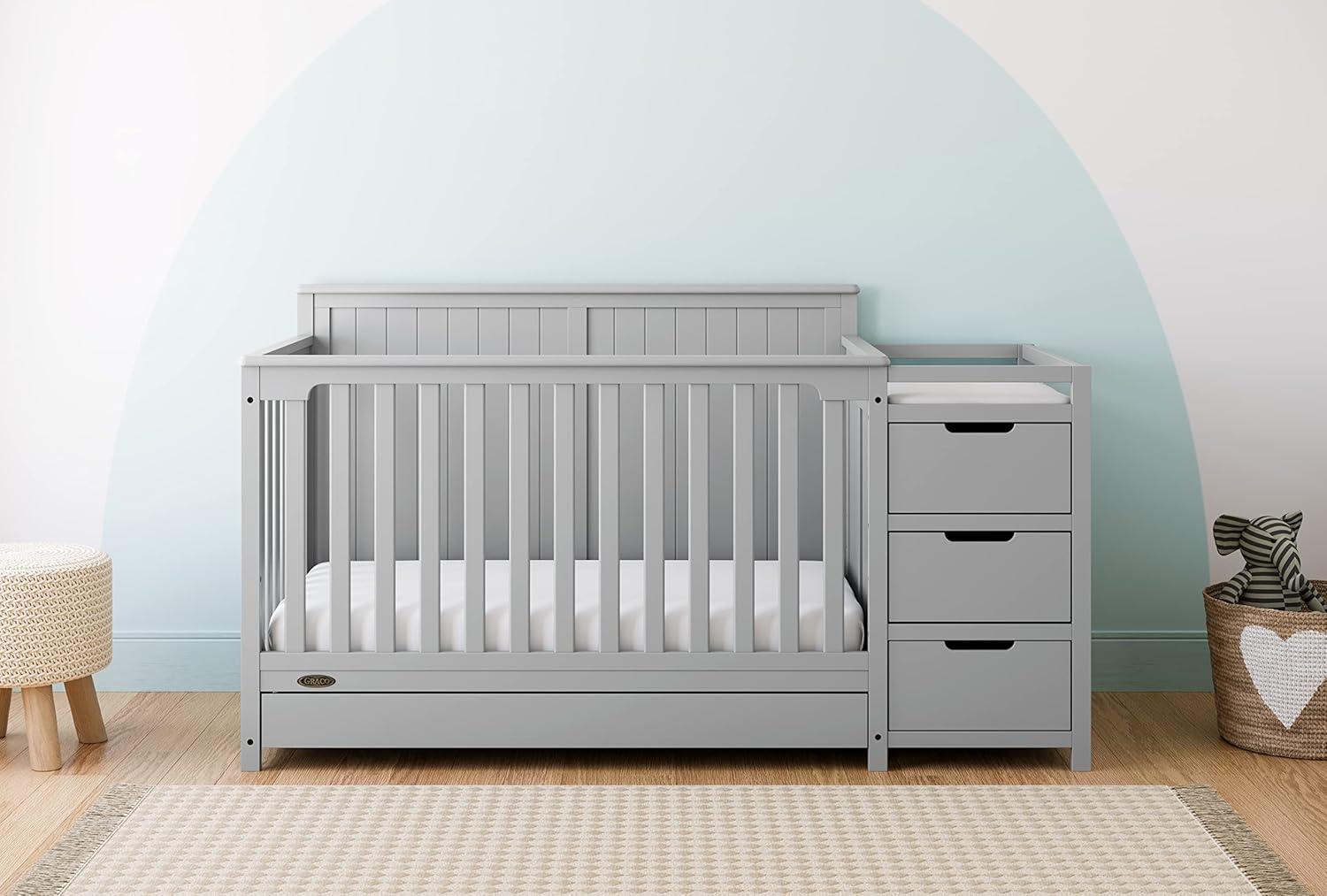 imageGraco Hadley 5in1 Convertible Crib with Drawer White GREENGUARD Gold Certified Crib with Drawer Combo FullSize Nursery Storage Drawer Converts to Toddler Bed DaybedPebble Gray