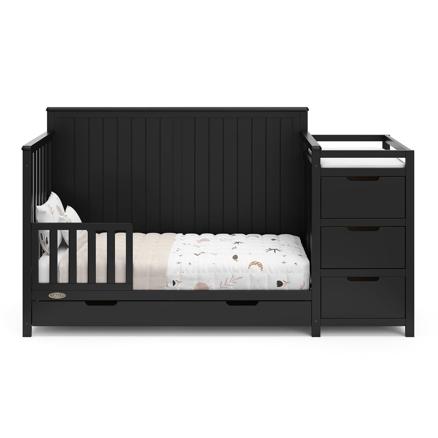 imageGraco Hadley 5in1 Convertible Crib with Drawer White GREENGUARD Gold Certified Crib with Drawer Combo FullSize Nursery Storage Drawer Converts to Toddler Bed DaybedBlack