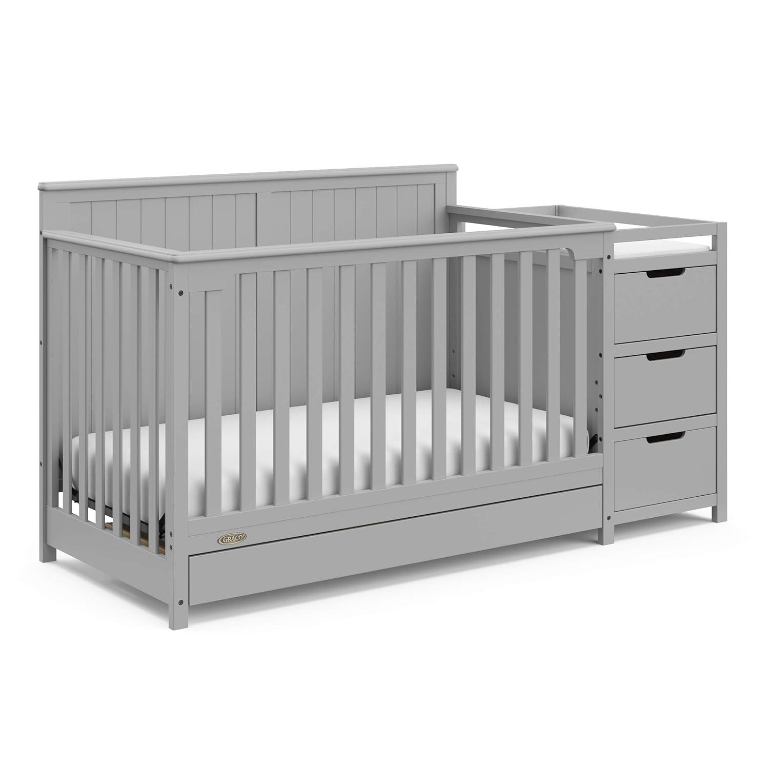 imageGraco Hadley 5in1 Convertible Crib with Drawer White GREENGUARD Gold Certified Crib with Drawer Combo FullSize Nursery Storage Drawer Converts to Toddler Bed DaybedPebble Gray