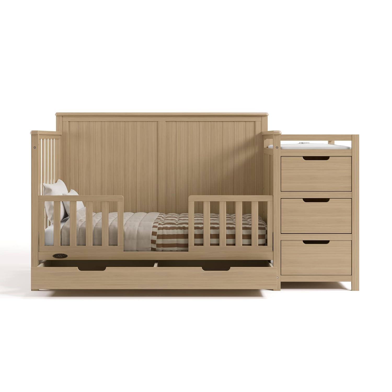 imageGraco Hadley 5in1 Convertible Crib with Drawer White GREENGUARD Gold Certified Crib with Drawer Combo FullSize Nursery Storage Drawer Converts to Toddler Bed DaybedDriftwood