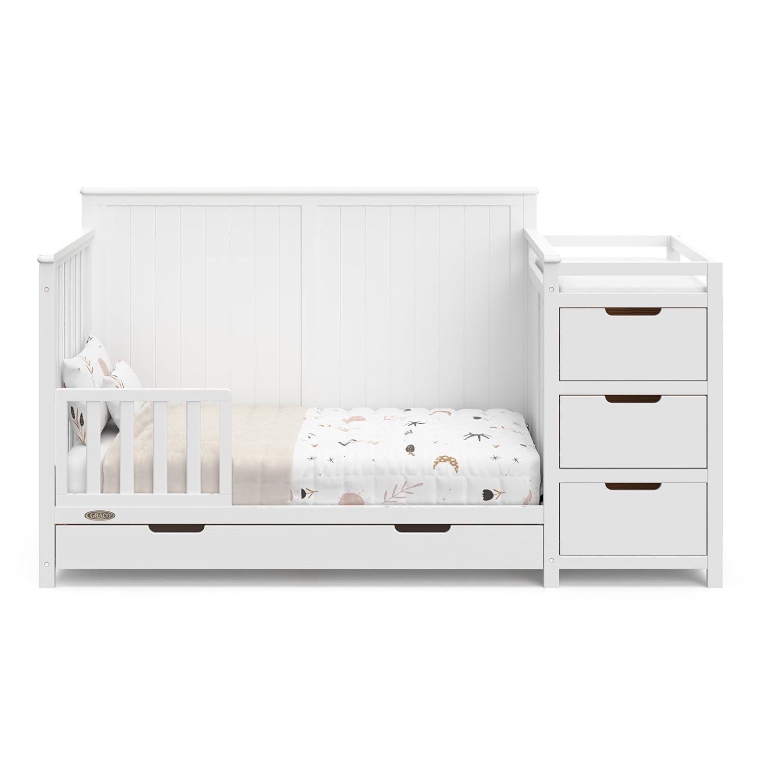 imageGraco Hadley 5in1 Convertible Crib with Drawer White GREENGUARD Gold Certified Crib with Drawer Combo FullSize Nursery Storage Drawer Converts to Toddler Bed DaybedWhite