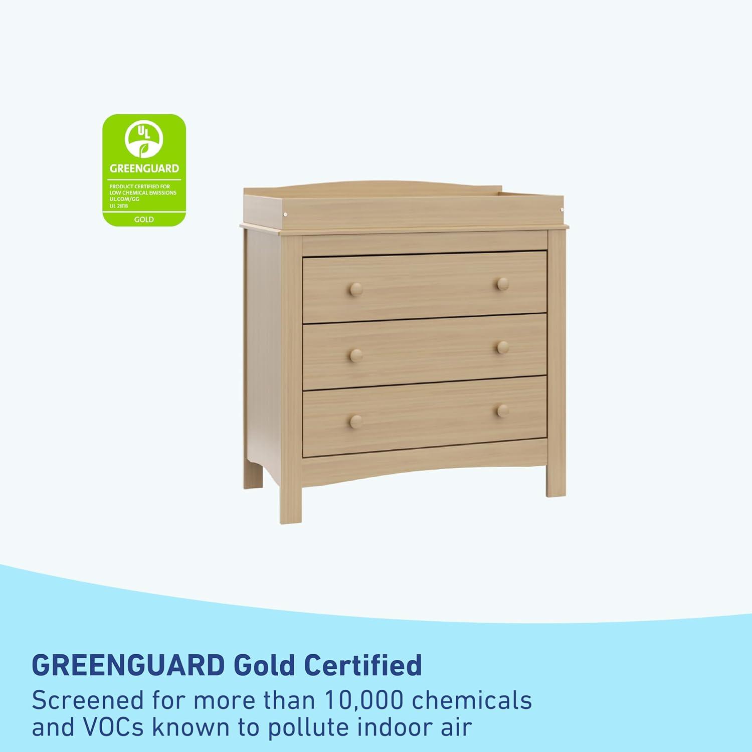 imageGraco Noah 3 Drawer Changing Table Dresser White GREENGUARD Gold Certified Baby Dresser with Changing Table Top Includes Interlocking Drawer SystemDriftwood