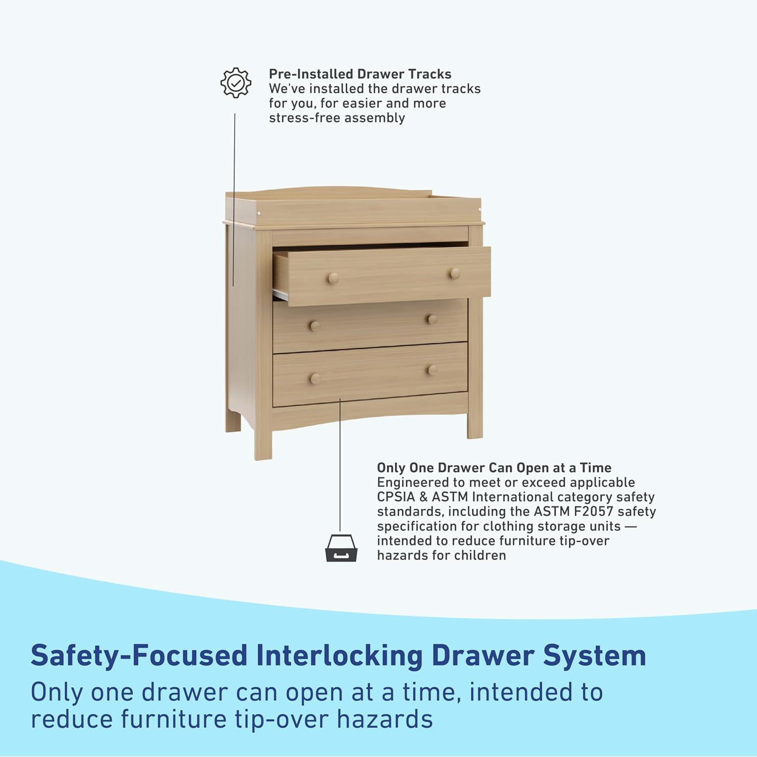 imageGraco Noah 3 Drawer Changing Table Dresser White GREENGUARD Gold Certified Baby Dresser with Changing Table Top Includes Interlocking Drawer SystemDriftwood