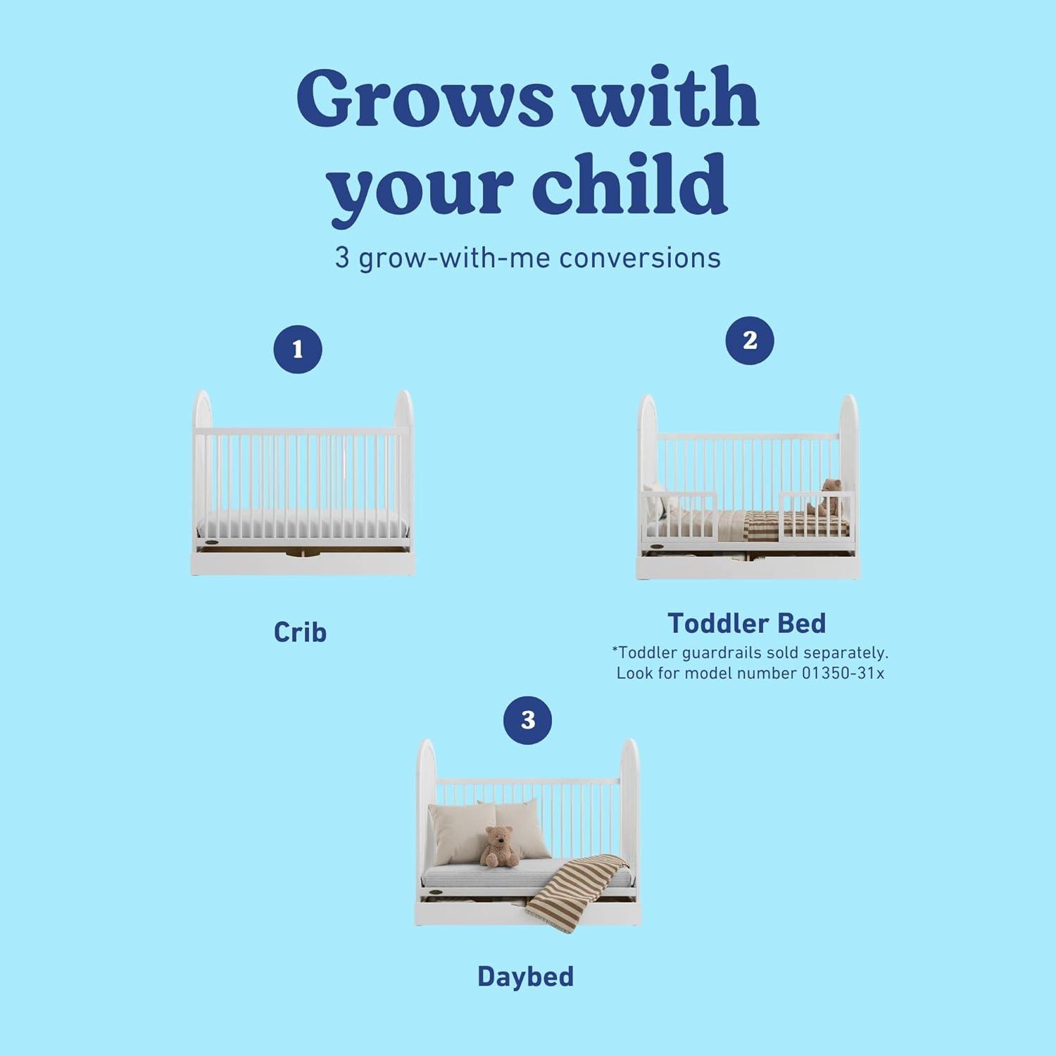 imageGraco Olivia Convertible Crib White GREENGUARD Gold Certified 100 Solid Wood Fits Standard Crib Mattress Converts to Toddler Bed and Daybed 4 Adjustable Mattress HeightsWhite