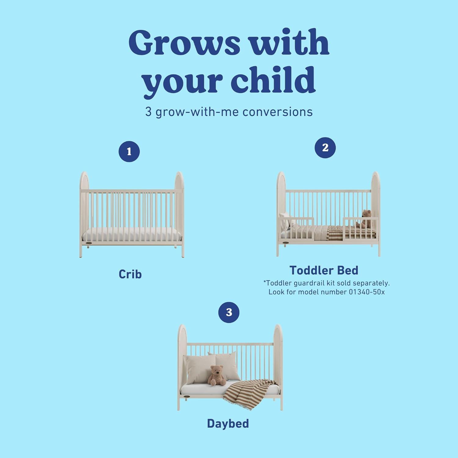 imageGraco Olivia Convertible Crib White GREENGUARD Gold Certified 100 Solid Wood Fits Standard Crib Mattress Converts to Toddler Bed and Daybed 4 Adjustable Mattress HeightsFrosted Oat