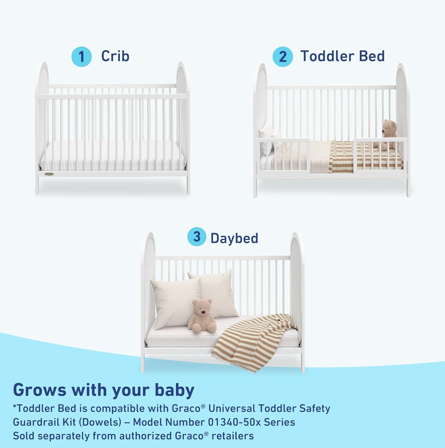 imageGraco Olivia Convertible Crib White GREENGUARD Gold Certified 100 Solid Wood Fits Standard Crib Mattress Converts to Toddler Bed and Daybed 4 Adjustable Mattress HeightsWhite