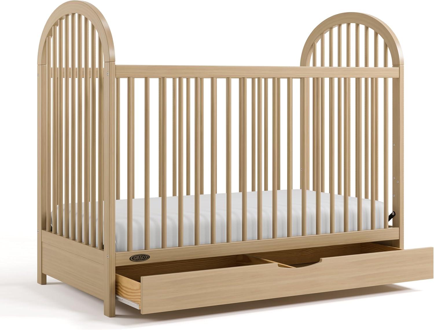 imageGraco Olivia Convertible Crib White GREENGUARD Gold Certified 100 Solid Wood Fits Standard Crib Mattress Converts to Toddler Bed and Daybed 4 Adjustable Mattress HeightsDriftwood