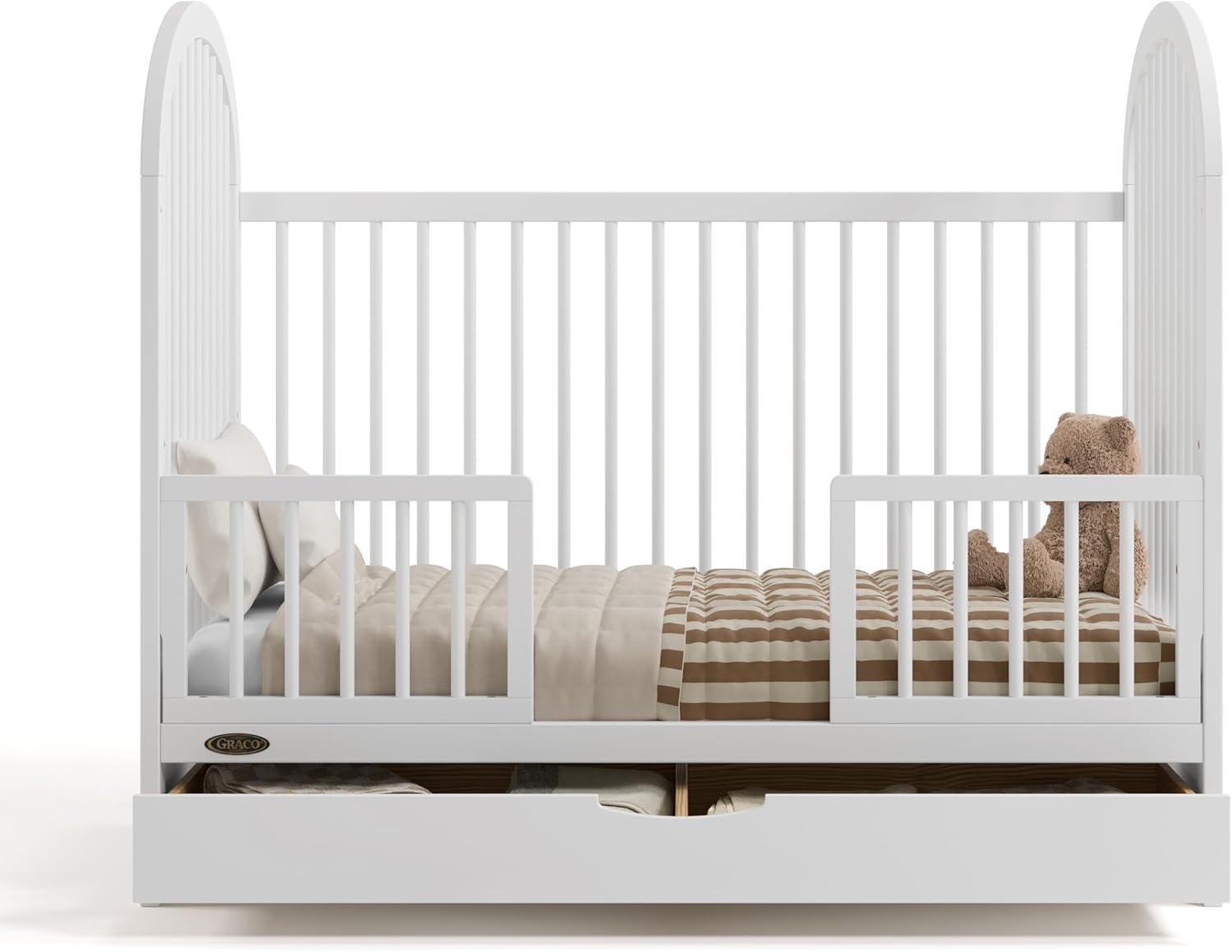 imageGraco Olivia Convertible Crib White GREENGUARD Gold Certified 100 Solid Wood Fits Standard Crib Mattress Converts to Toddler Bed and Daybed 4 Adjustable Mattress HeightsWhite