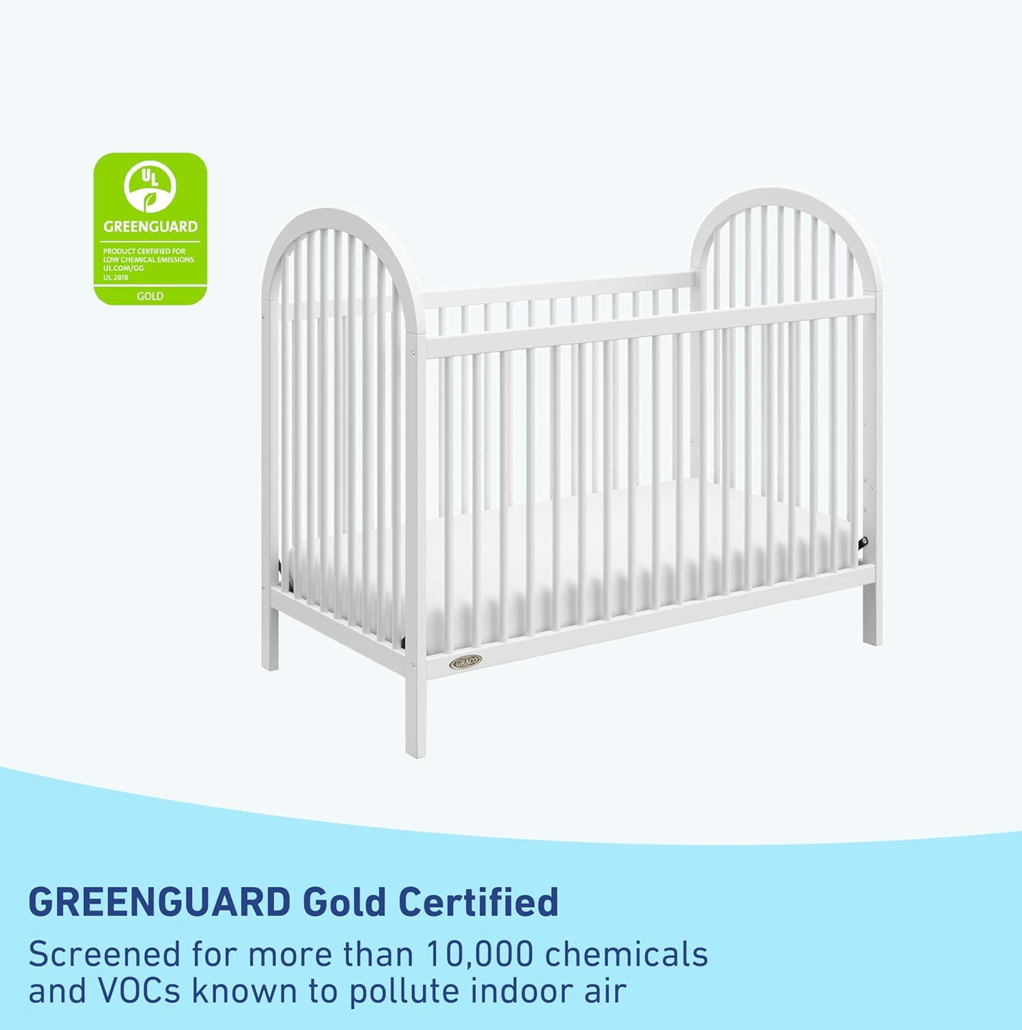 imageGraco Olivia Convertible Crib White GREENGUARD Gold Certified 100 Solid Wood Fits Standard Crib Mattress Converts to Toddler Bed and Daybed 4 Adjustable Mattress HeightsWhite