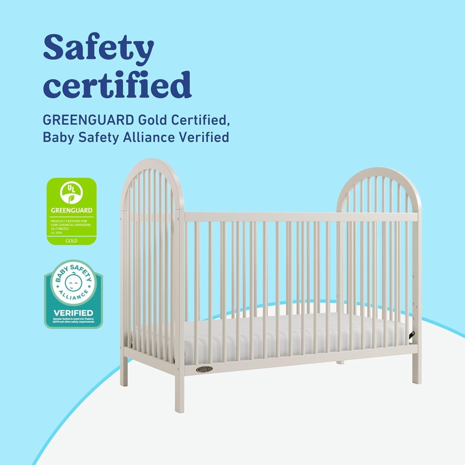 imageGraco Olivia Convertible Crib White GREENGUARD Gold Certified 100 Solid Wood Fits Standard Crib Mattress Converts to Toddler Bed and Daybed 4 Adjustable Mattress HeightsFrosted Oat