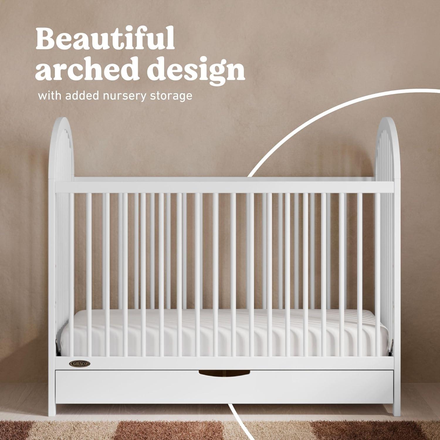 imageGraco Olivia Convertible Crib White GREENGUARD Gold Certified 100 Solid Wood Fits Standard Crib Mattress Converts to Toddler Bed and Daybed 4 Adjustable Mattress HeightsWhite