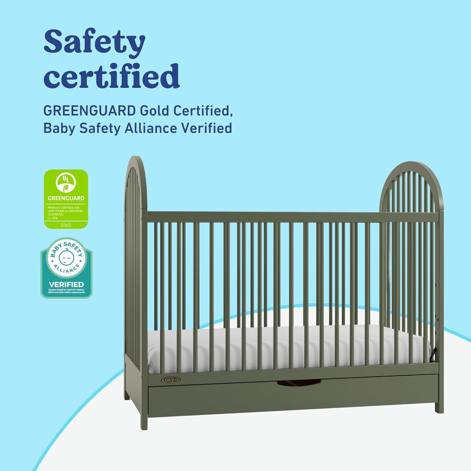 imageGraco Olivia Convertible Crib White GREENGUARD Gold Certified 100 Solid Wood Fits Standard Crib Mattress Converts to Toddler Bed and Daybed 4 Adjustable Mattress HeightsOlive