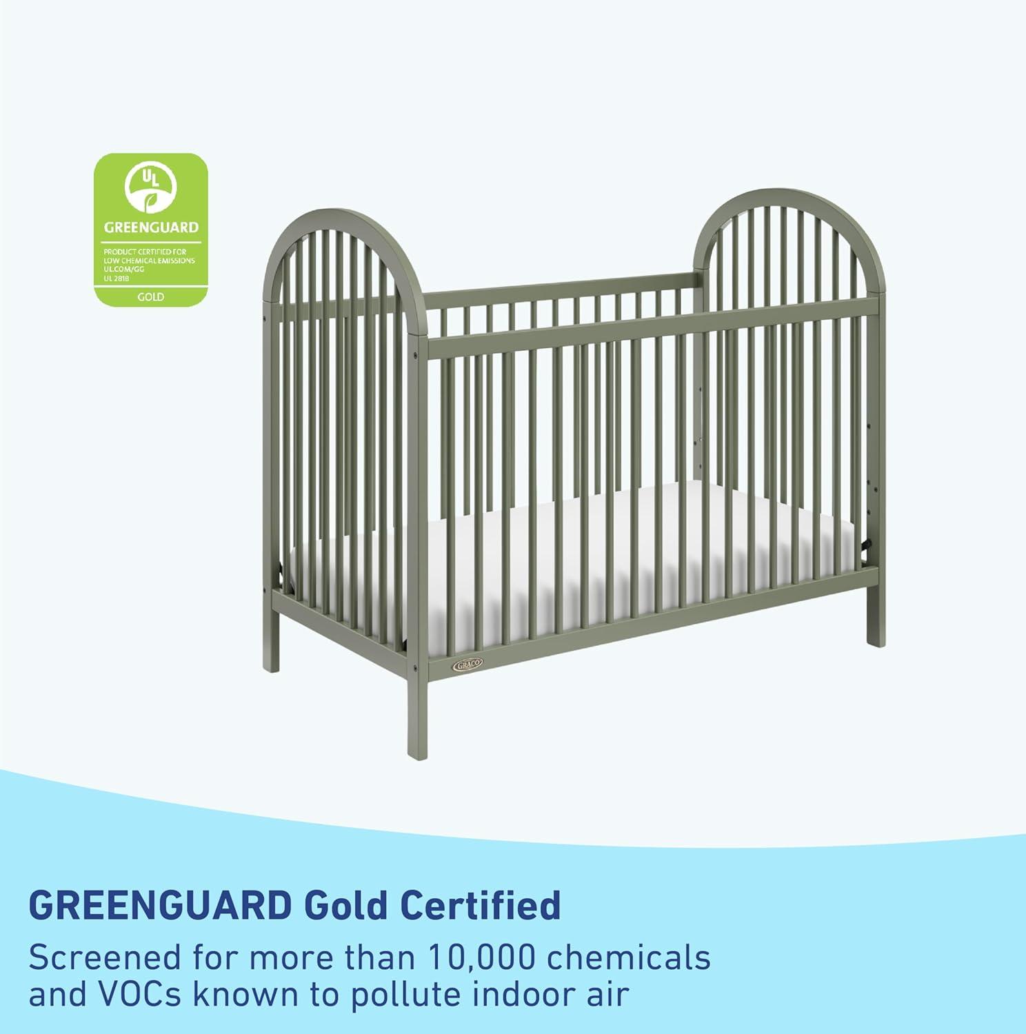 imageGraco Olivia Convertible Crib White GREENGUARD Gold Certified 100 Solid Wood Fits Standard Crib Mattress Converts to Toddler Bed and Daybed 4 Adjustable Mattress HeightsOlive