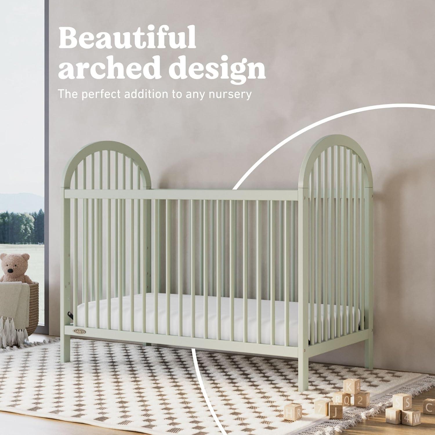 imageGraco Olivia Convertible Crib White GREENGUARD Gold Certified 100 Solid Wood Fits Standard Crib Mattress Converts to Toddler Bed and Daybed 4 Adjustable Mattress HeightsSage