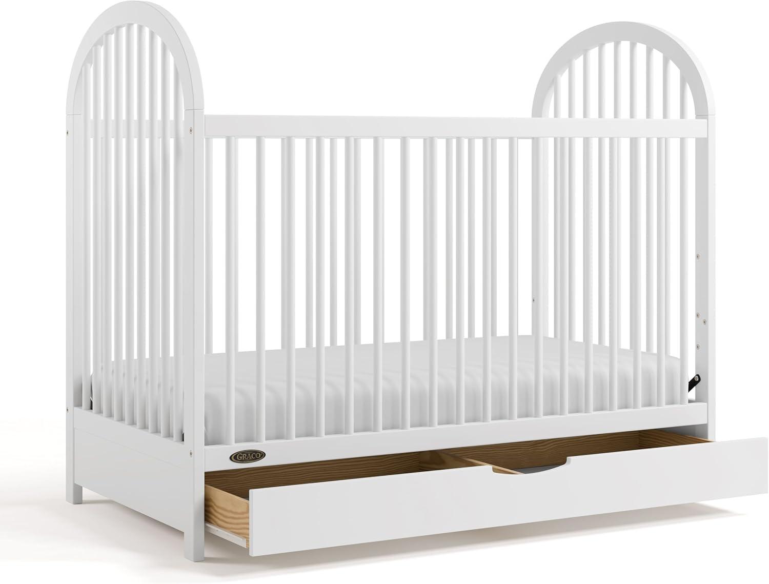 imageGraco Olivia Convertible Crib White GREENGUARD Gold Certified 100 Solid Wood Fits Standard Crib Mattress Converts to Toddler Bed and Daybed 4 Adjustable Mattress HeightsWhite