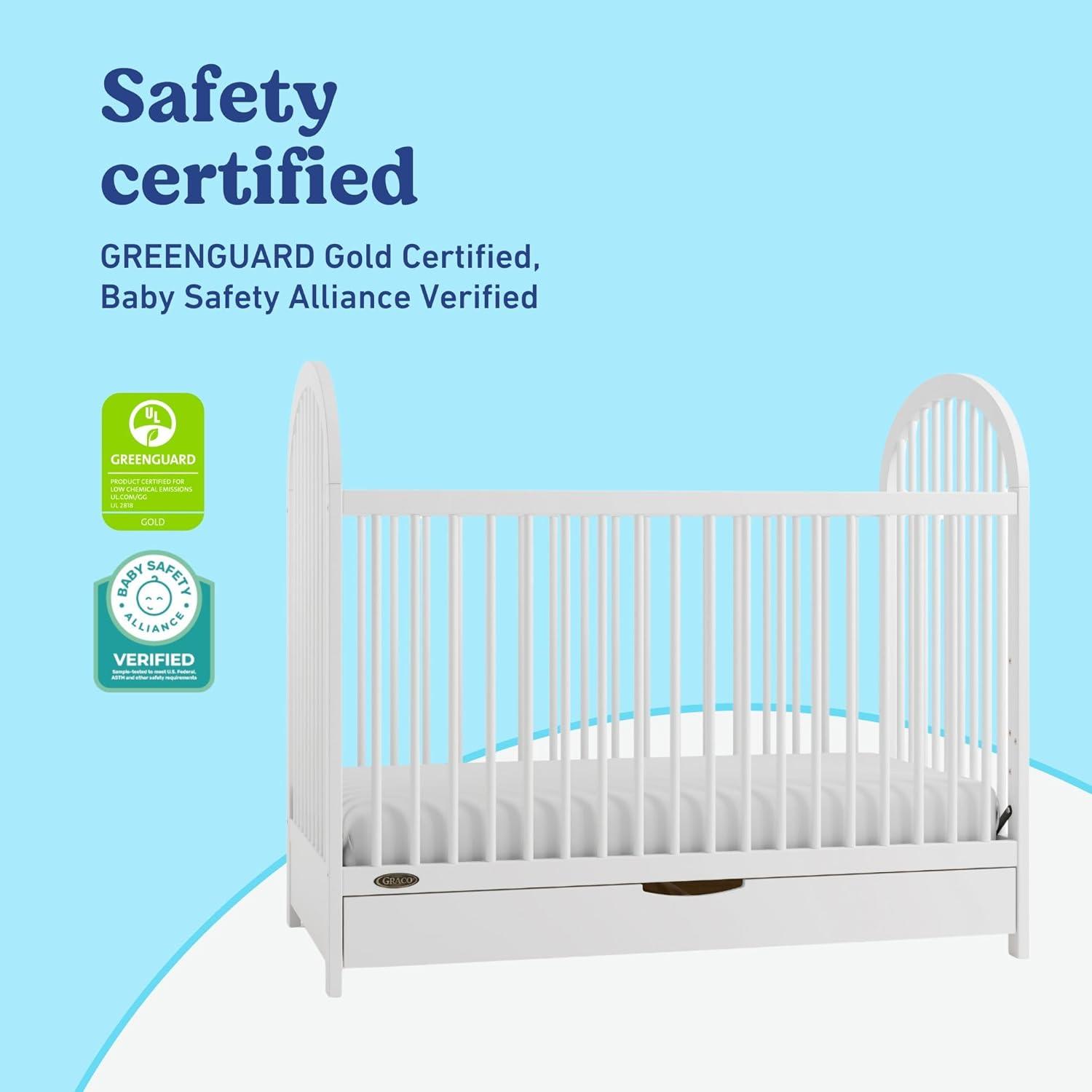 imageGraco Olivia Convertible Crib White GREENGUARD Gold Certified 100 Solid Wood Fits Standard Crib Mattress Converts to Toddler Bed and Daybed 4 Adjustable Mattress HeightsWhite