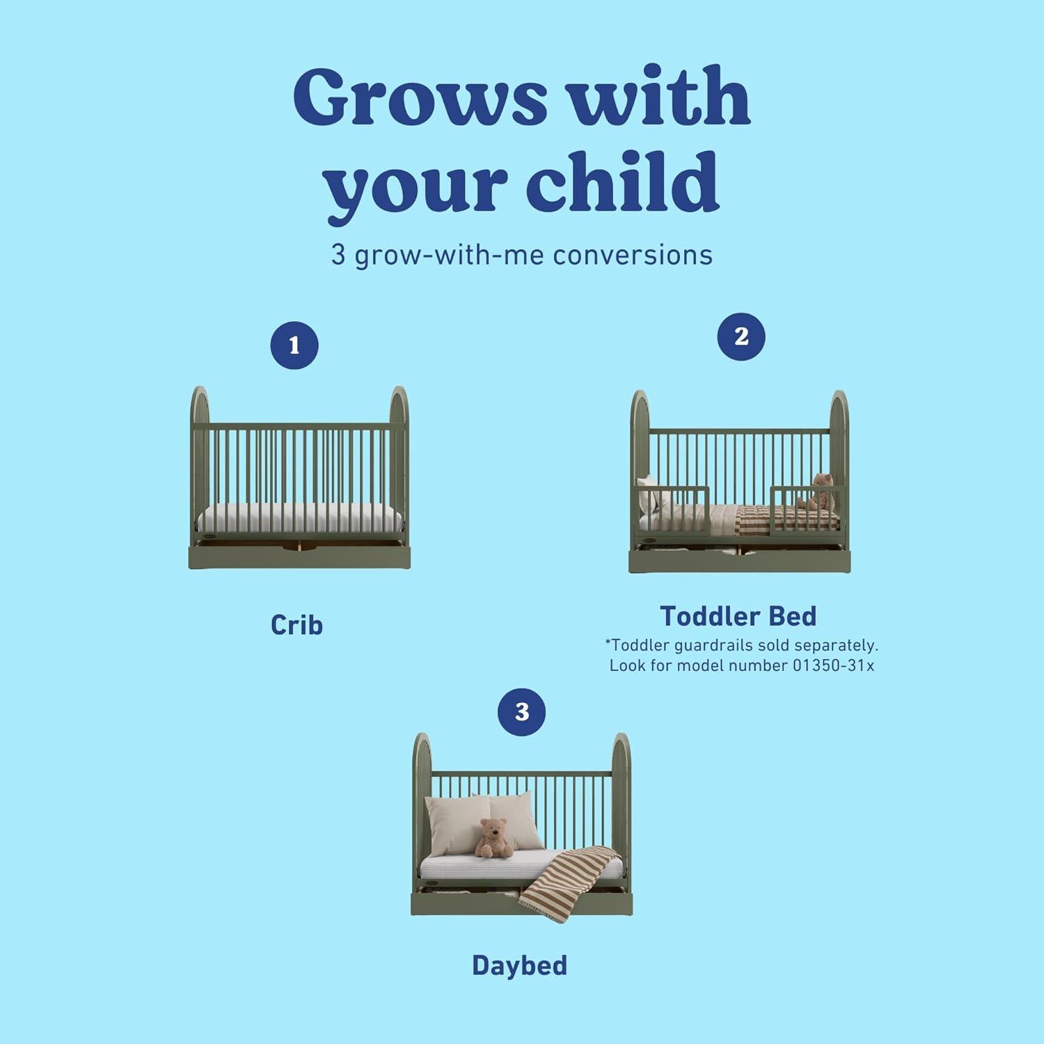 imageGraco Olivia Convertible Crib White GREENGUARD Gold Certified 100 Solid Wood Fits Standard Crib Mattress Converts to Toddler Bed and Daybed 4 Adjustable Mattress HeightsOlive