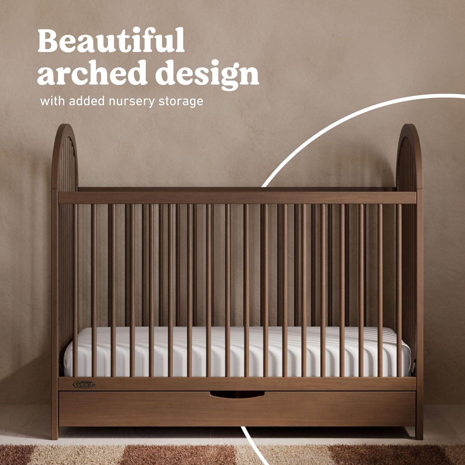 imageGraco Olivia Convertible Crib White GREENGUARD Gold Certified 100 Solid Wood Fits Standard Crib Mattress Converts to Toddler Bed and Daybed 4 Adjustable Mattress HeightsHazelnut