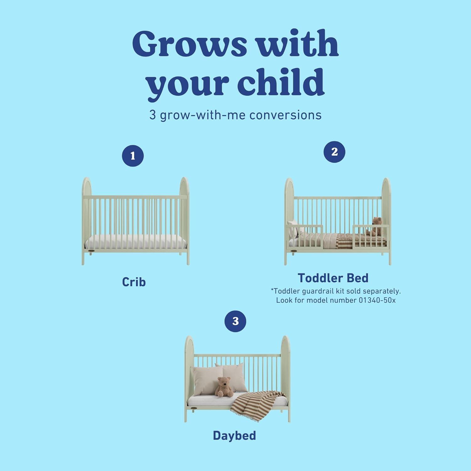 imageGraco Olivia Convertible Crib White GREENGUARD Gold Certified 100 Solid Wood Fits Standard Crib Mattress Converts to Toddler Bed and Daybed 4 Adjustable Mattress HeightsSage