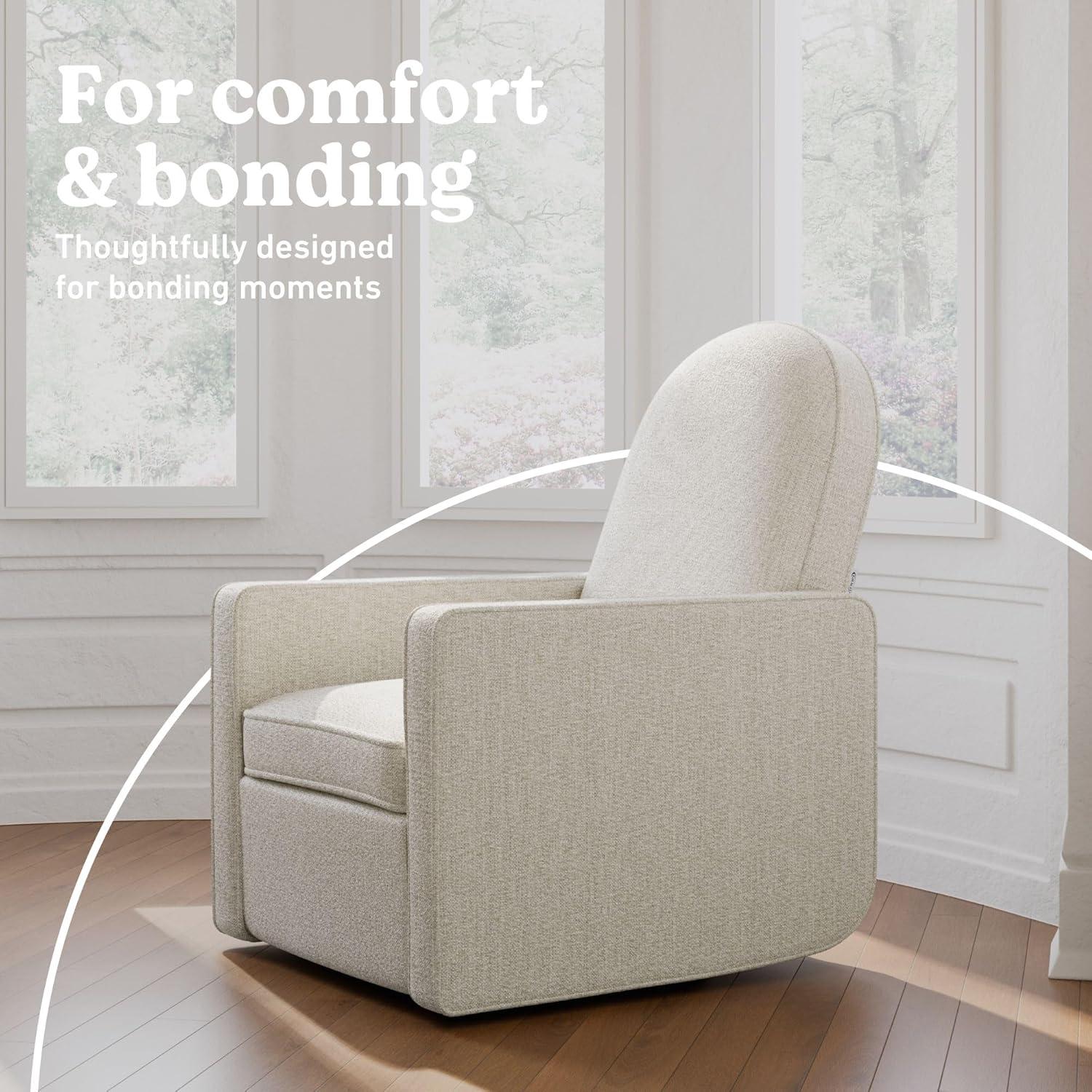 imageGraco Olivia SmallSpaces Premium Nursery Power Recliner Swivel Glider Dune Basketweave Smaller Profile for Smaller Rooms Upholstered Power Recliner Chair USB Charging Port Durable Metal BaseDune Basketweave