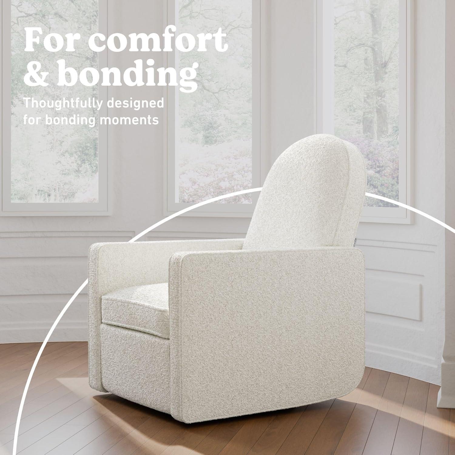 imageGraco Olivia SmallSpaces Premium Nursery Power Recliner Swivel Glider Dune Basketweave Smaller Profile for Smaller Rooms Upholstered Power Recliner Chair USB Charging Port Durable Metal BaseIvory Boucle