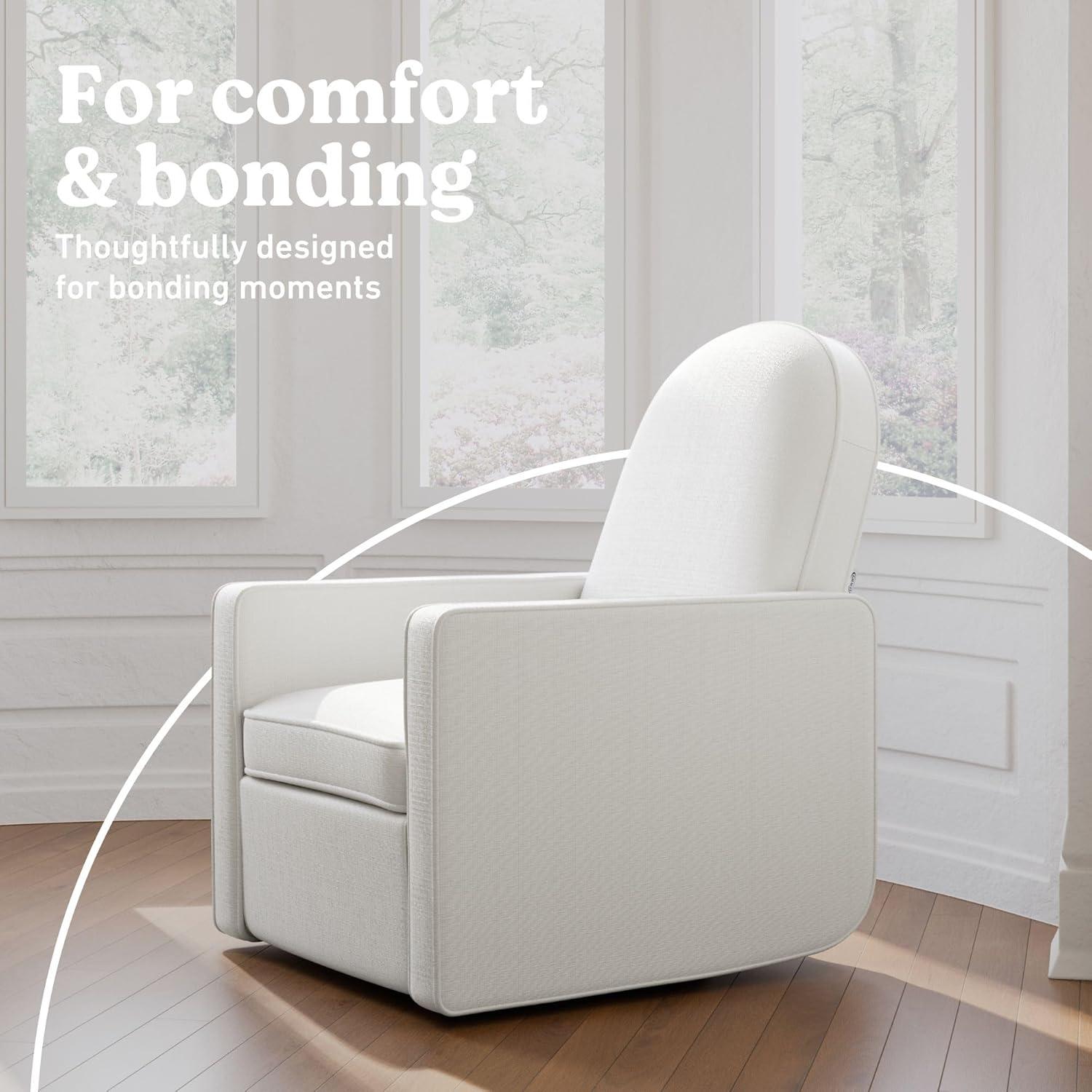 imageGraco Olivia SmallSpaces Premium Nursery Power Recliner Swivel Glider Dune Basketweave Smaller Profile for Smaller Rooms Upholstered Power Recliner Chair USB Charging Port Durable Metal BaseIvory Basketweave