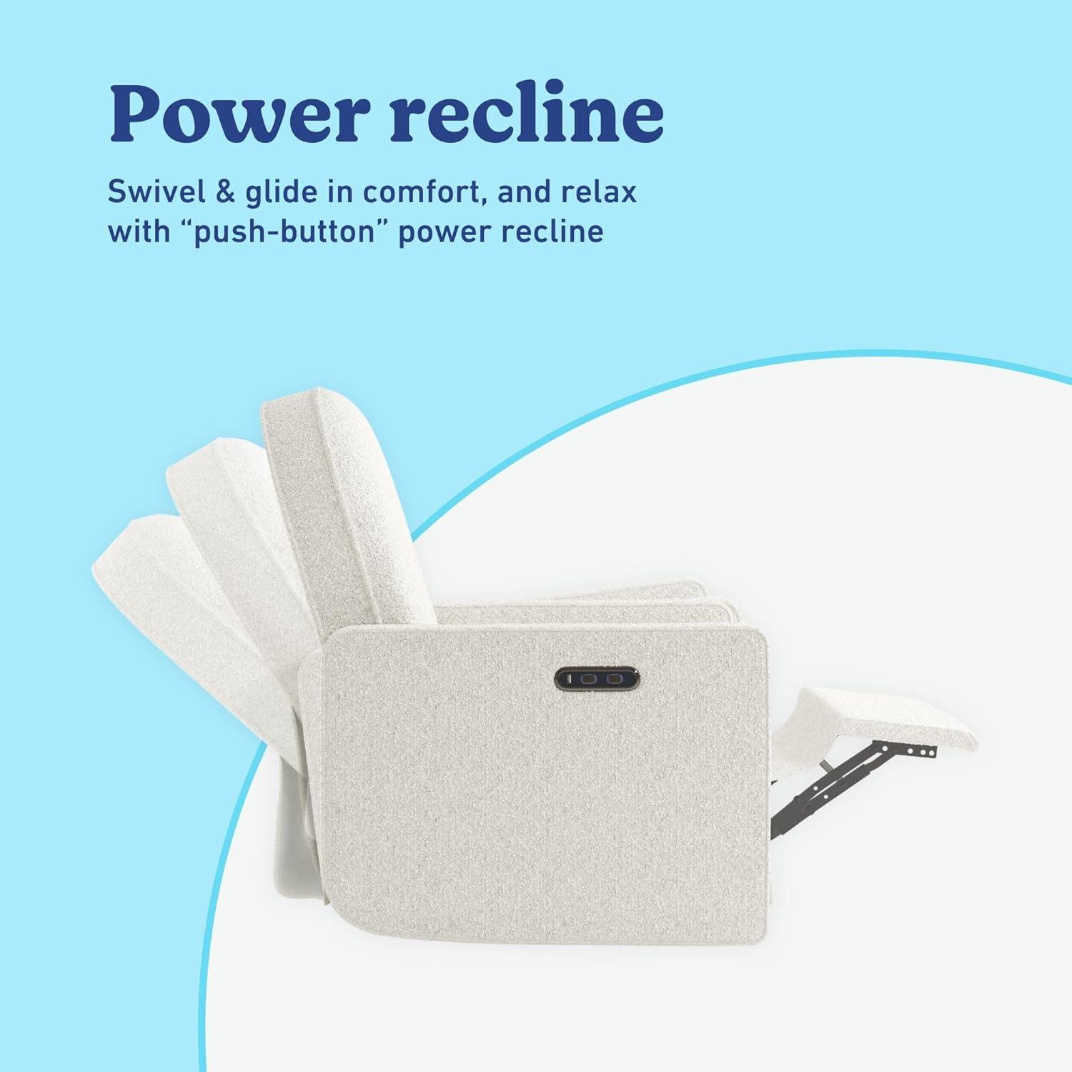 imageGraco Olivia SmallSpaces Premium Nursery Power Recliner Swivel Glider Dune Basketweave Smaller Profile for Smaller Rooms Upholstered Power Recliner Chair USB Charging Port Durable Metal BaseIvory Boucle