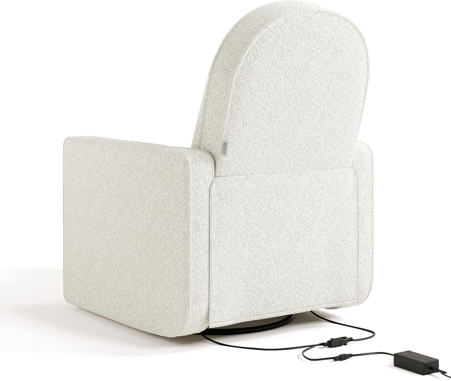 imageGraco Olivia SmallSpaces Premium Nursery Power Recliner Swivel Glider Dune Basketweave Smaller Profile for Smaller Rooms Upholstered Power Recliner Chair USB Charging Port Durable Metal BaseIvory Boucle