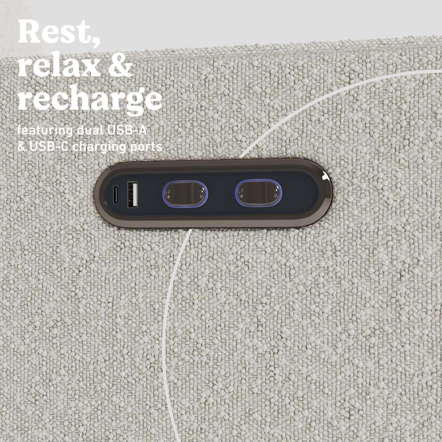 imageGraco Olivia SmallSpaces Premium Nursery Power Recliner Swivel Glider Dune Basketweave Smaller Profile for Smaller Rooms Upholstered Power Recliner Chair USB Charging Port Durable Metal BaseIvory Boucle