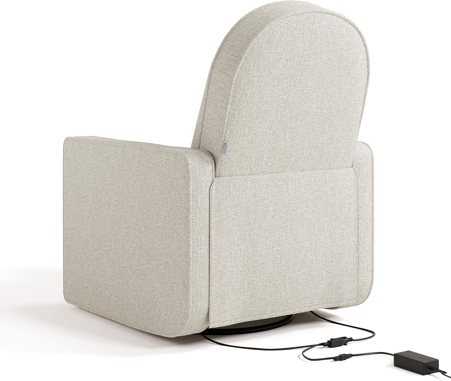 imageGraco Olivia SmallSpaces Premium Nursery Power Recliner Swivel Glider Dune Basketweave Smaller Profile for Smaller Rooms Upholstered Power Recliner Chair USB Charging Port Durable Metal BaseDune Basketweave