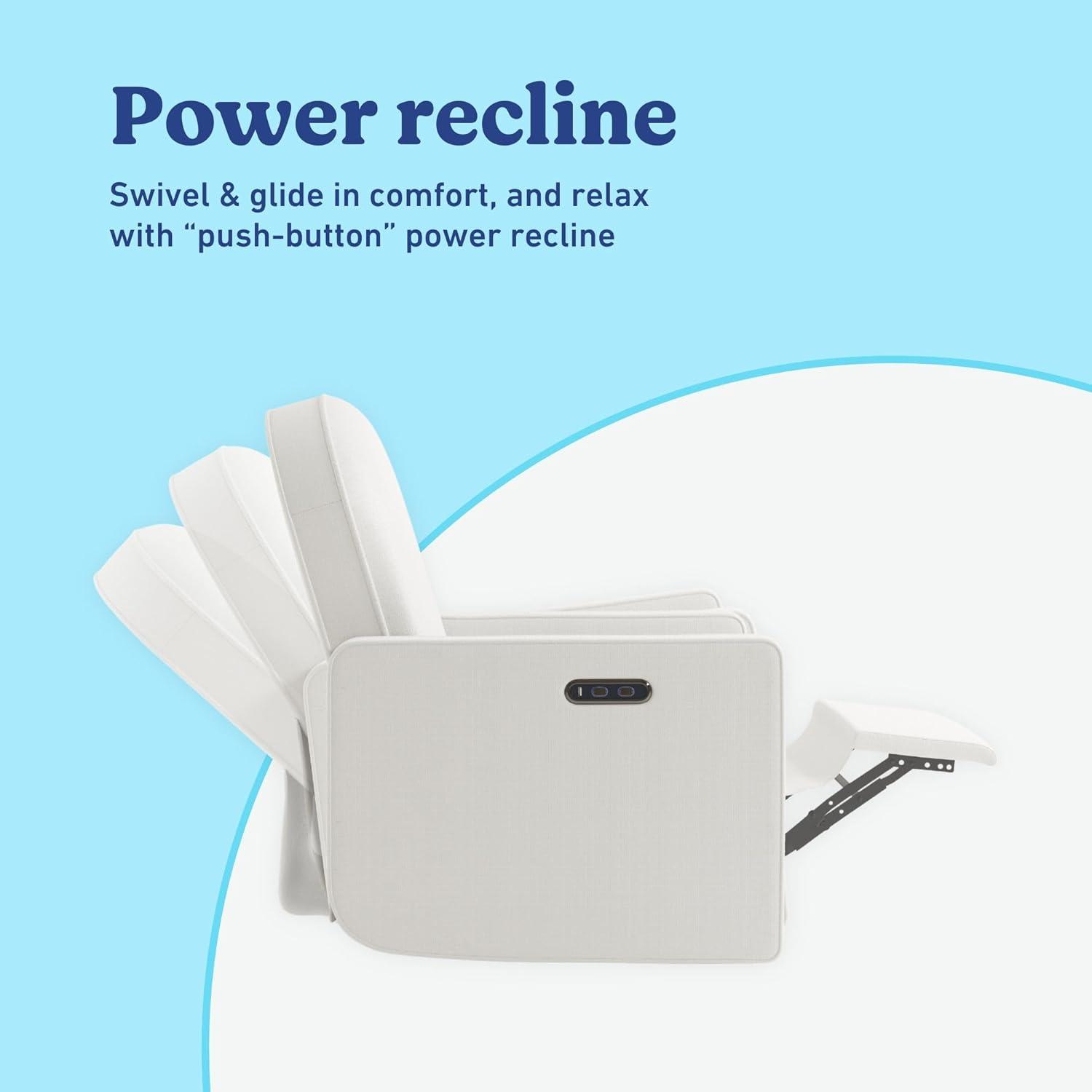 imageGraco Olivia SmallSpaces Premium Nursery Power Recliner Swivel Glider Dune Basketweave Smaller Profile for Smaller Rooms Upholstered Power Recliner Chair USB Charging Port Durable Metal BaseIvory Basketweave