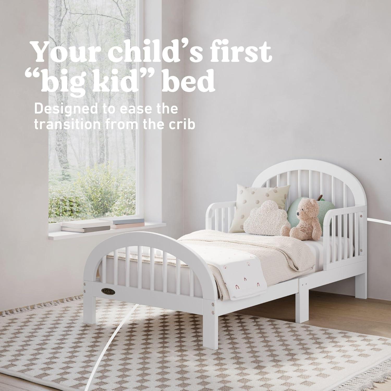 imageGraco Olivia Toddler Bed Driftwood GREENGUARD Gold Certified Includes Toddler Safety Guardrails Fits Standard Crib ampamp Toddler Mattress Stylish Arched DesignWhite