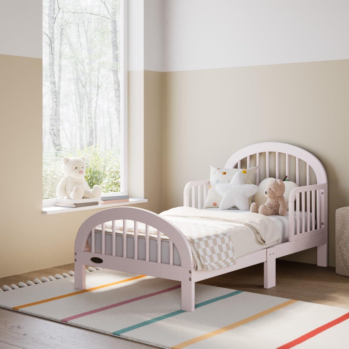 imageGraco Olivia Toddler Bed Driftwood GREENGUARD Gold Certified Includes Toddler Safety Guardrails Fits Standard Crib ampamp Toddler Mattress Stylish Arched DesignBlush
