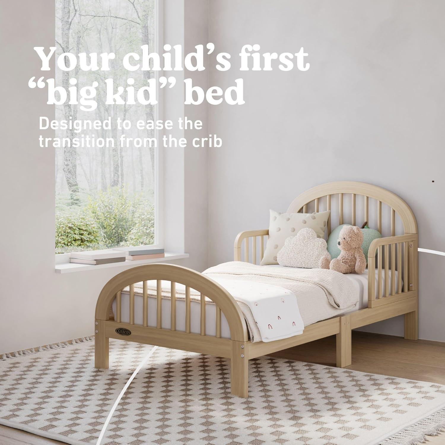 imageGraco Olivia Toddler Bed Driftwood GREENGUARD Gold Certified Includes Toddler Safety Guardrails Fits Standard Crib ampamp Toddler Mattress Stylish Arched DesignDriftwood