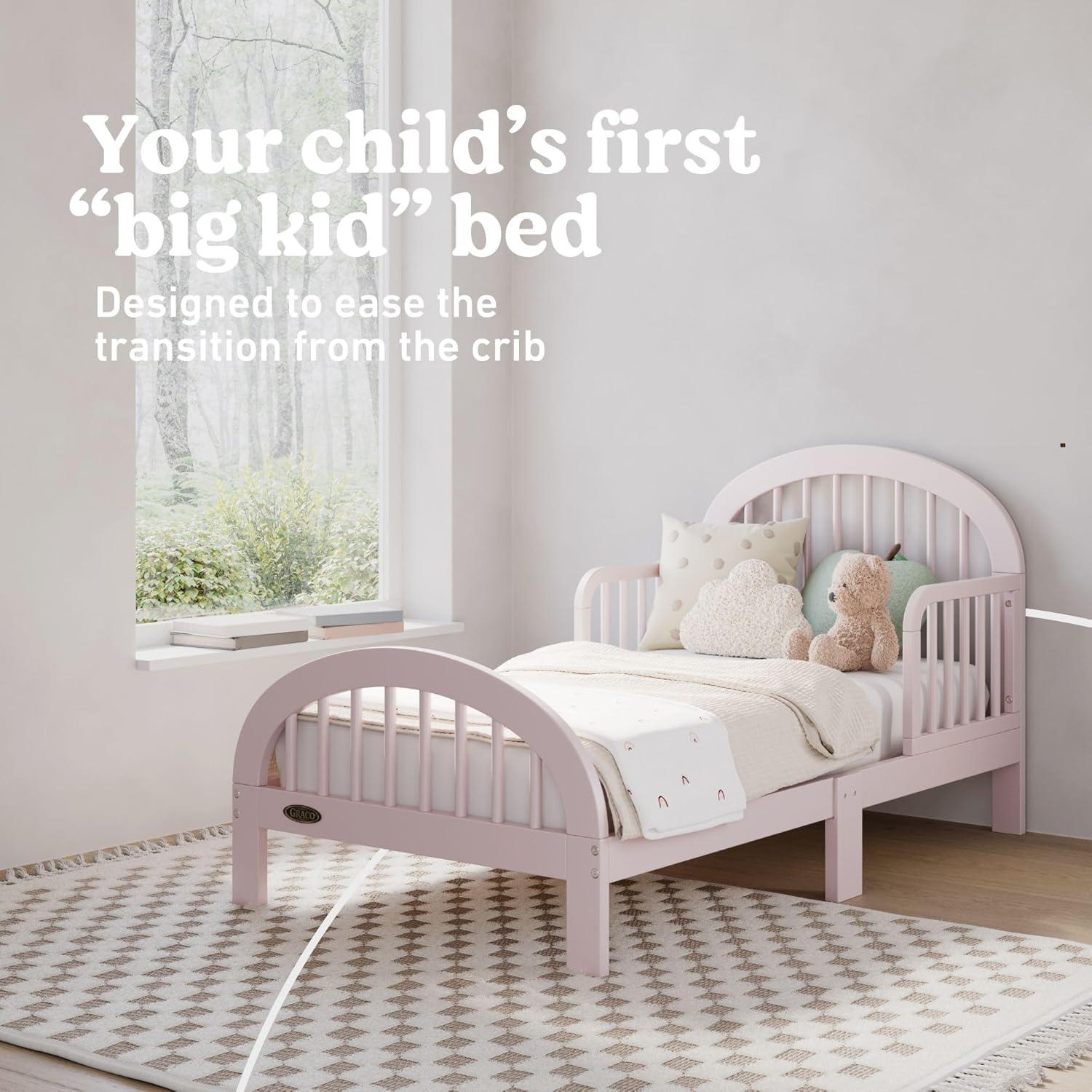 imageGraco Olivia Toddler Bed Driftwood GREENGUARD Gold Certified Includes Toddler Safety Guardrails Fits Standard Crib ampamp Toddler Mattress Stylish Arched DesignBlush