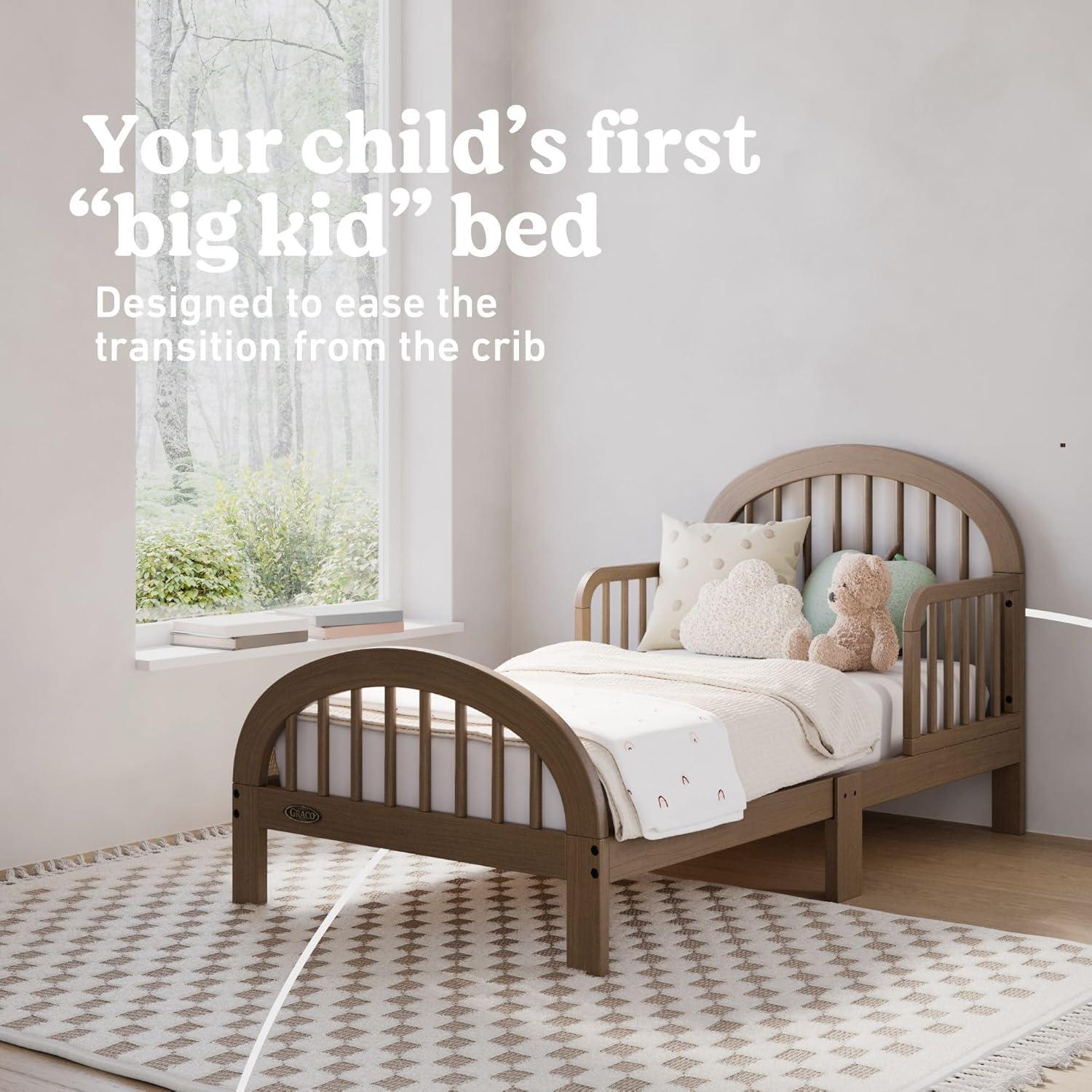imageGraco Olivia Toddler Bed Driftwood GREENGUARD Gold Certified Includes Toddler Safety Guardrails Fits Standard Crib ampamp Toddler Mattress Stylish Arched DesignHazelnut